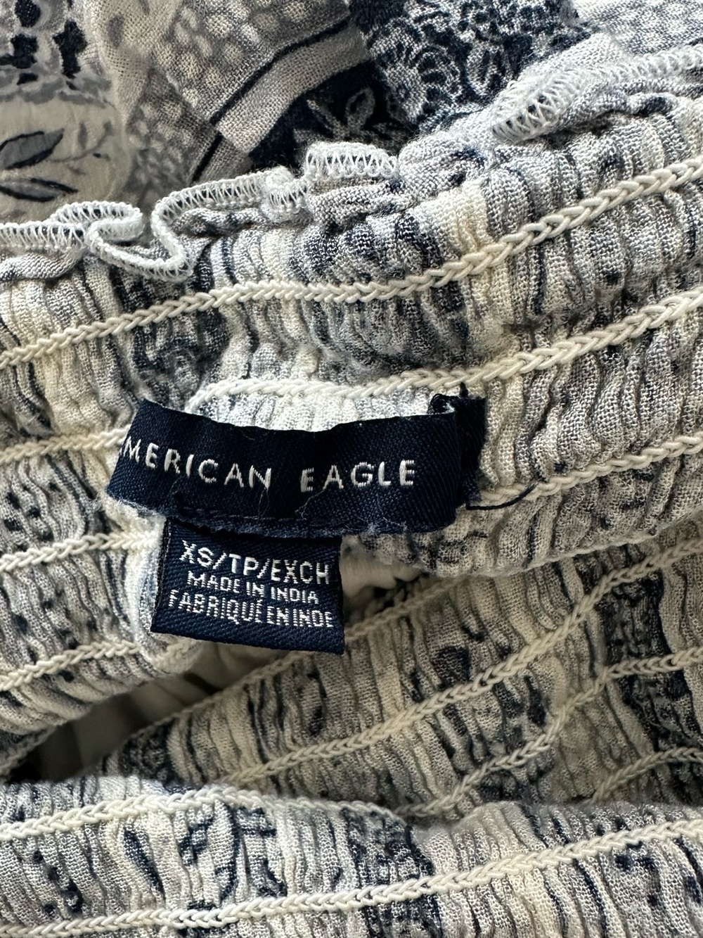 American Eagle Outfitters Cream and Navy Smocked Jumpsuit